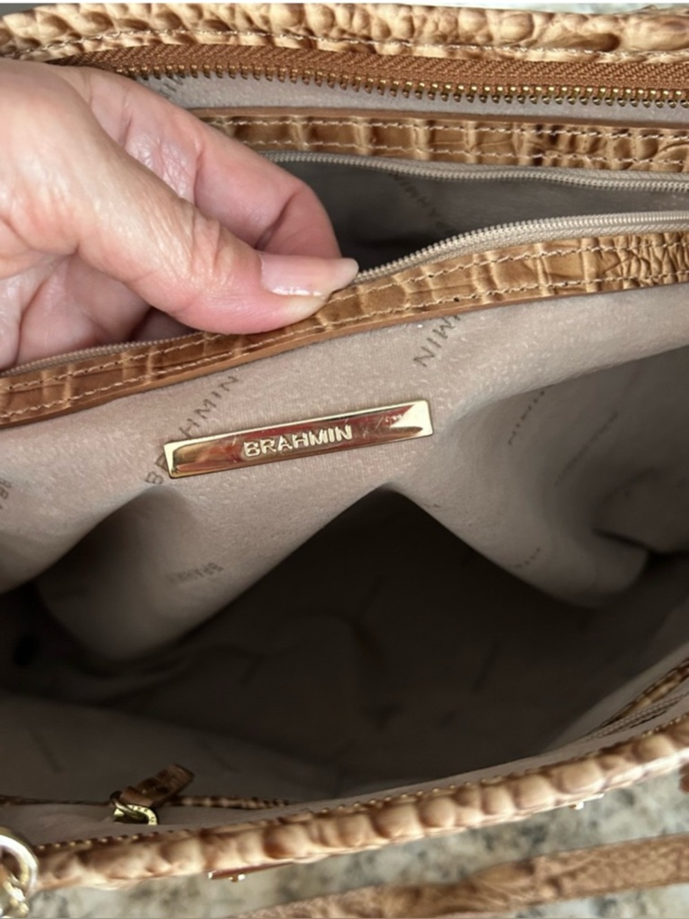 Brahmin Asher Melbourne Croc Leather Tote Satchel Shoulder Bag Gold Brown - Picture 8 of 16